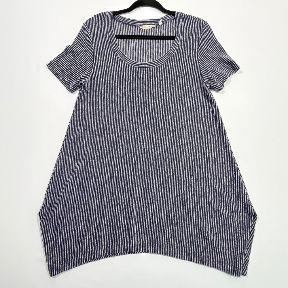 Soft Surroundings‎ Top M Navy Blue Striped Knit Tunic Minimalist Lounge